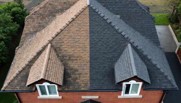 Roof Washing before and after in Valdosta