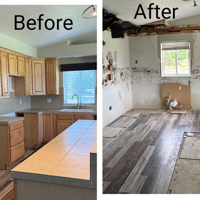 Kitchen demolition before and after.