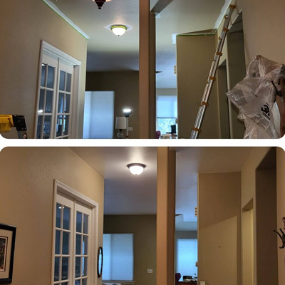 Picture of painting before and after of an interior wall.