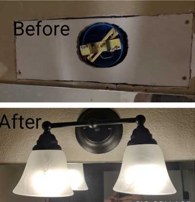 light fixture before and after